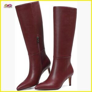 Knee High Boots Pointed Toe Stiletto Heel Side Zipper Chic Fashion Dress Shoes